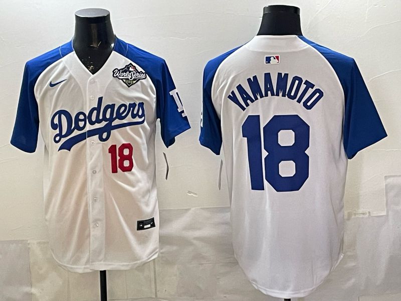 Men Nike 2026 Los Angeles Dodgers #18 Yamamoto White Blue Game MLB Jersey 12082->los angeles dodgers->MLB Jersey